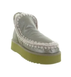 apres ski bottes fourrees - Bottine chaude - femme - Cuir laminé - Argent - Mou