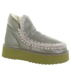 apres ski bottes fourrees - Bottine chaude - femme - Cuir laminé - Argent - Mou