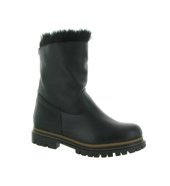 apres ski bottes fourrees - Chaussure neige - femme - Cuir - Noir - La thuile