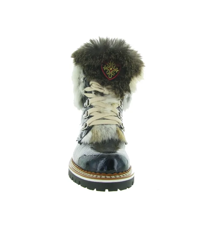 apres ski bottes fourrees - Chaussure neige - femme - Cuir - Bleu Marine - La thuile