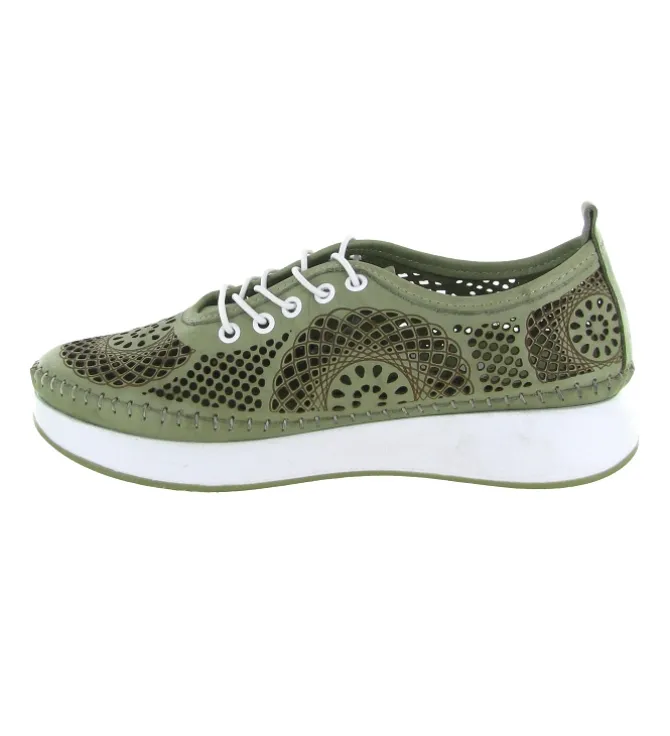 baskets et sneakers - Confort - femme - Cuir - Kaki - Madory