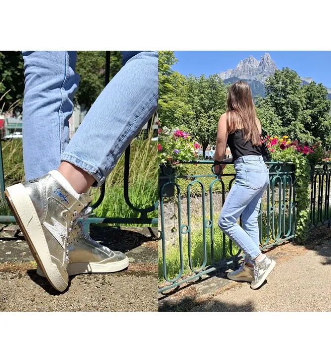 baskets et sneakers - Montante - femme - Cuir - Argent - Semerdjian