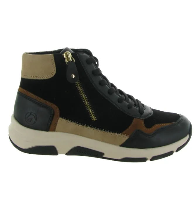 baskets et sneakers - Montante - femme - Cuir - Noir - Remonte