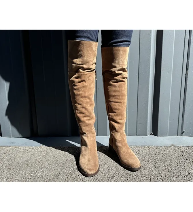 bottes - Cuissardes - femme - Nubuck - Beige - Julie dee