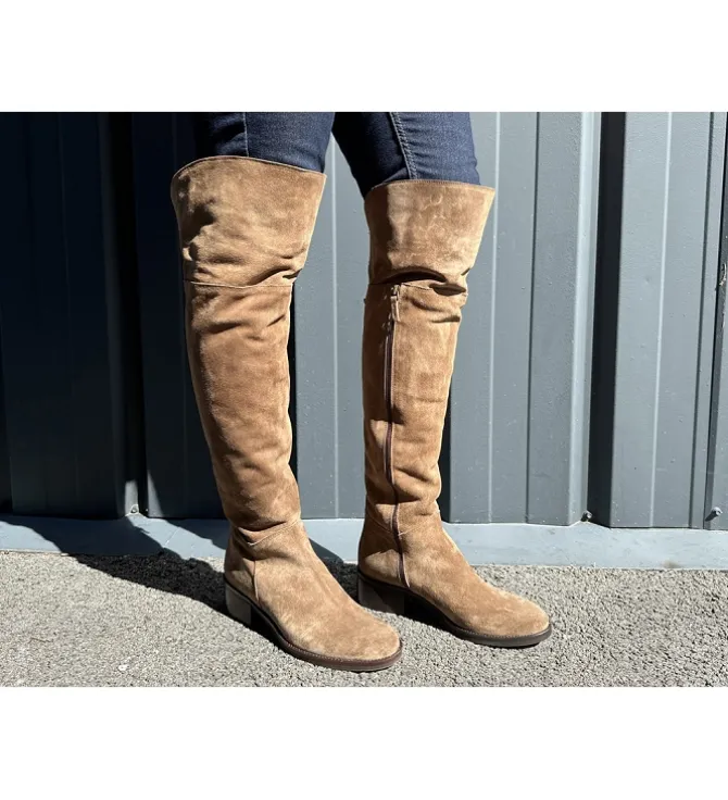 bottes - Cuissardes - femme - Nubuck - Beige - Julie dee