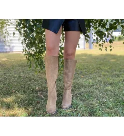 bottes - Motardes - femme - Cuir - Beige - Minka design