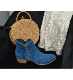 bottines et boots - Casual - femme - Cuir - Bleu - Julie dee