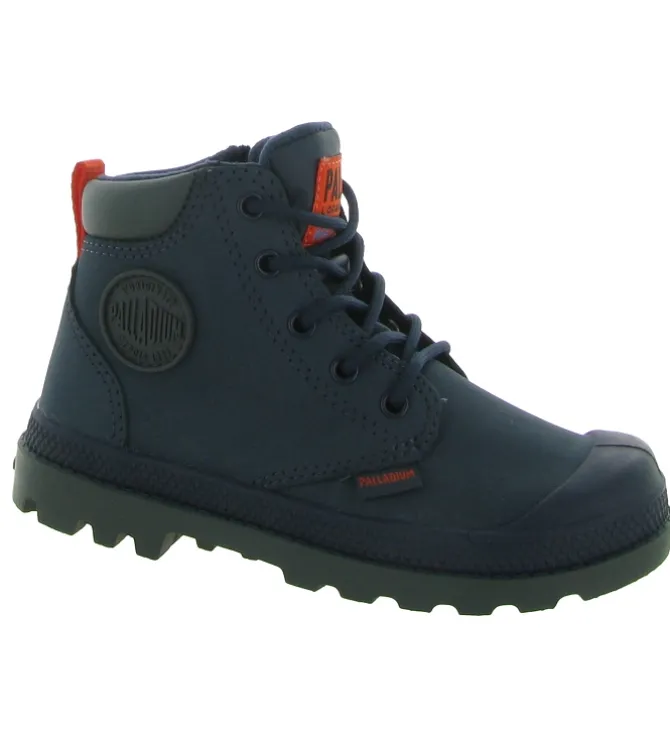 bottines et boots - - junior garcon - Cuir - Bleu Marine - Palladium