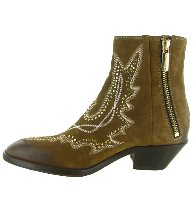bottines et boots - Santiag - femme - Nubuck - Beige - La bottega di lisa