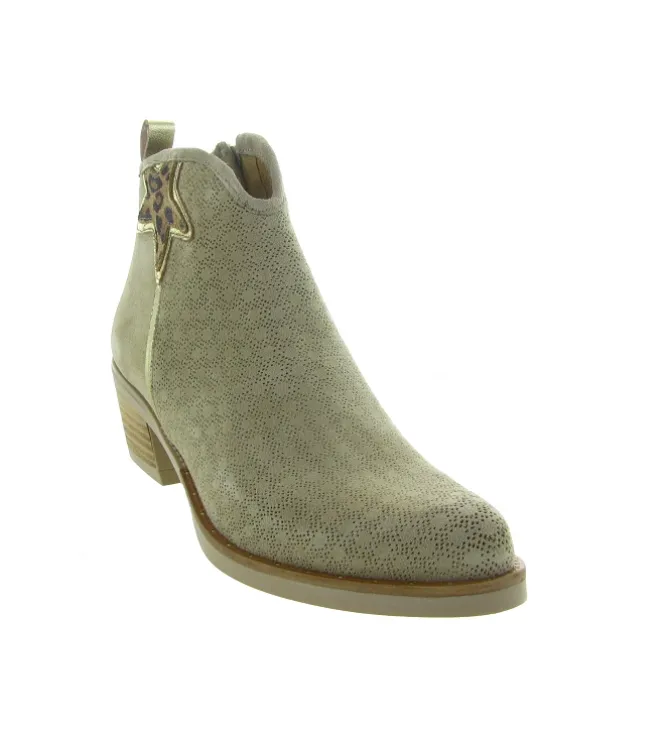 bottines et boots - Santiag - femme - Nubuck - Beige - Minka design