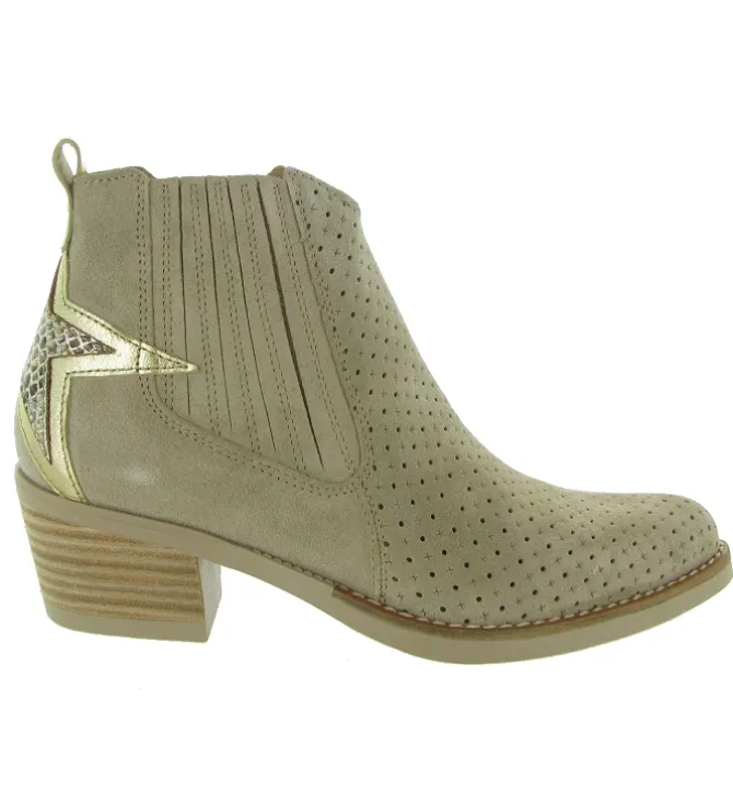 bottines et boots - Santiag - femme - Nubuck - Beige - Minka design
