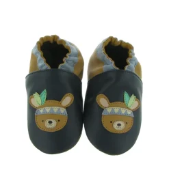 chaussons et pantoufles - Semelle souple - bebe garcon - Cuir - Bleu Marine - Robeez
