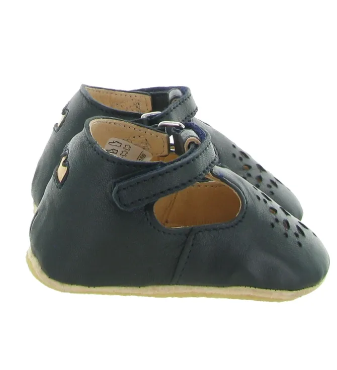chaussons et pantoufles - Semelle souple - bebe fille - Cuir - Bleu Marine - Easy peasy