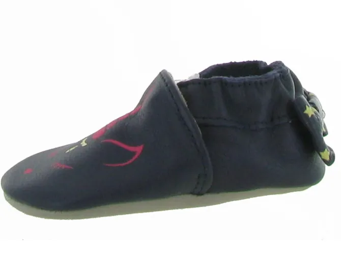 chaussons et pantoufles - Semelle souple - bebe fille - - Bleu Marine - Robeez