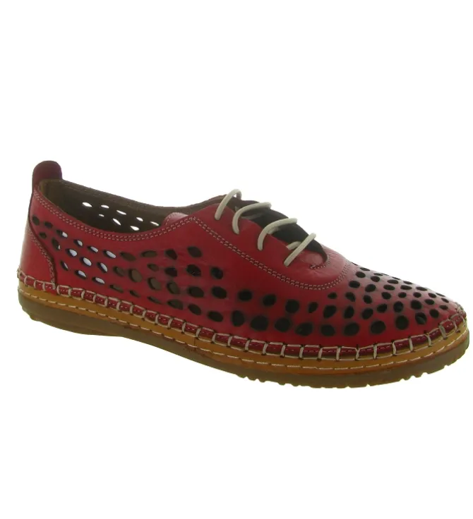 chaussures a lacets - Détente - femme - Cuir - Rouge - Madory