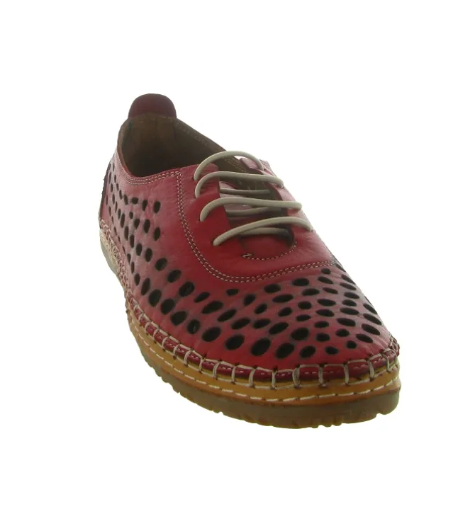 chaussures a lacets - Détente - femme - Cuir - Rouge - Madory