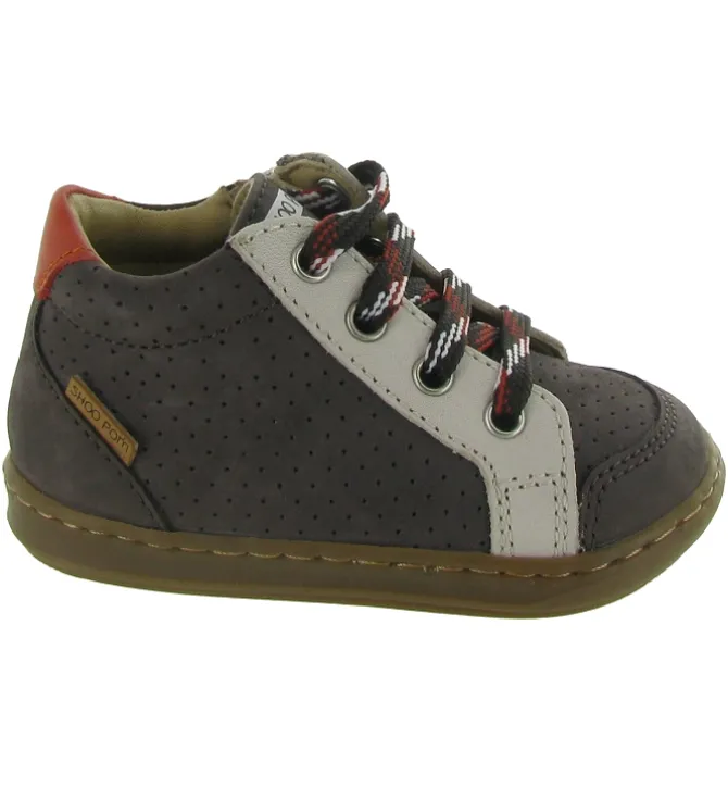 chaussures bebe du 18 au 27 - Semelle souple - bebe garcon - Cuir - Gris - Shoo pom