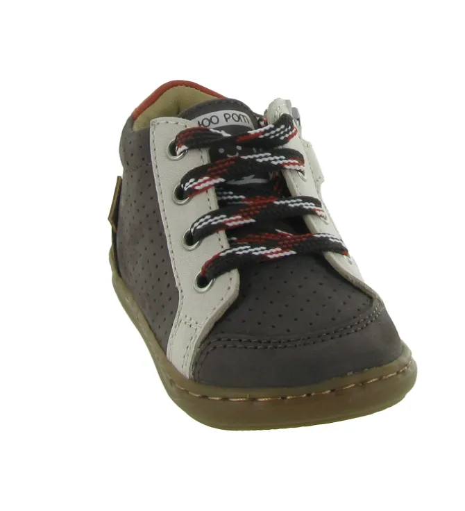 chaussures bebe du 18 au 27 - Semelle souple - bebe garcon - Cuir - Gris - Shoo pom