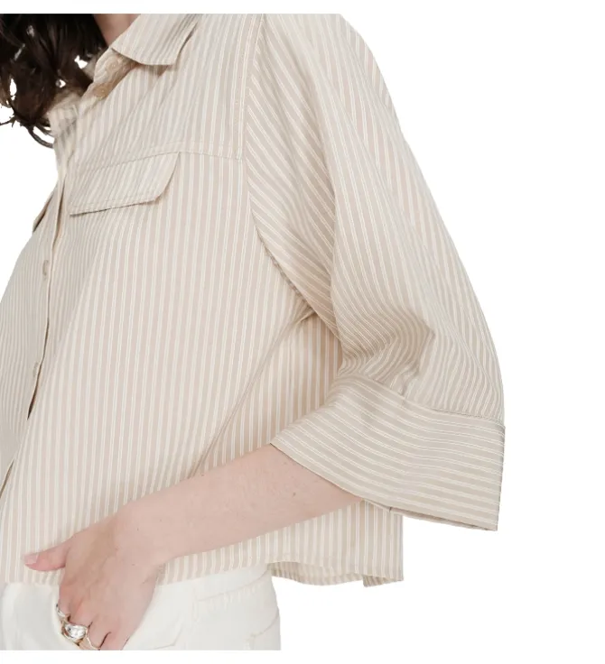 chemise - MANCHE LONGUE - vetement femme - Coton - Beige - Grace and mila