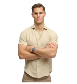 chemise - MANCHE LONGUE - vetement homme - Coton - Beige - Superdry
