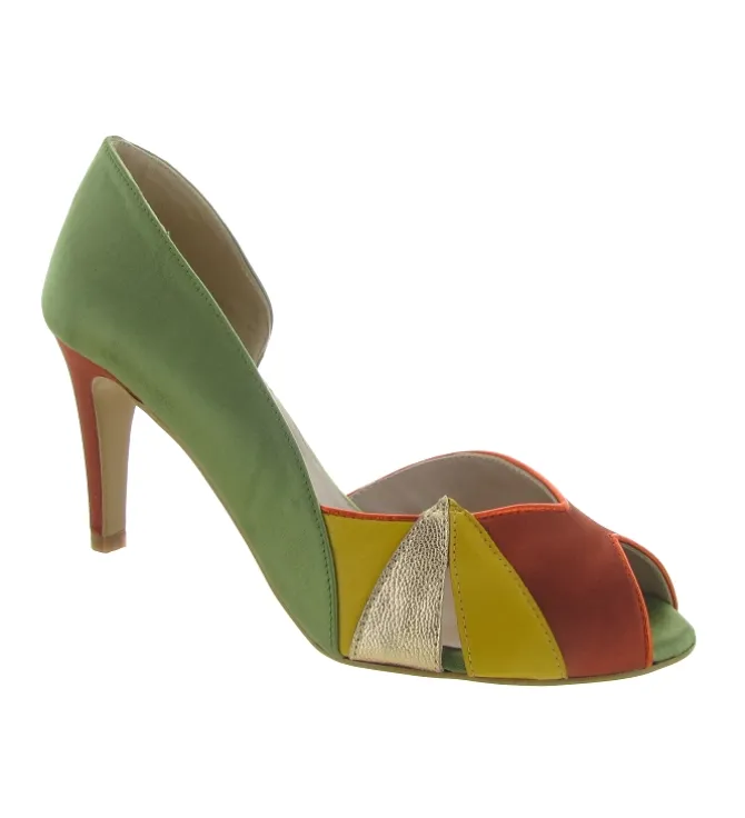 escarpins et trotteurs - A bout ouvert - femme - Cuir - Vert - Creatis