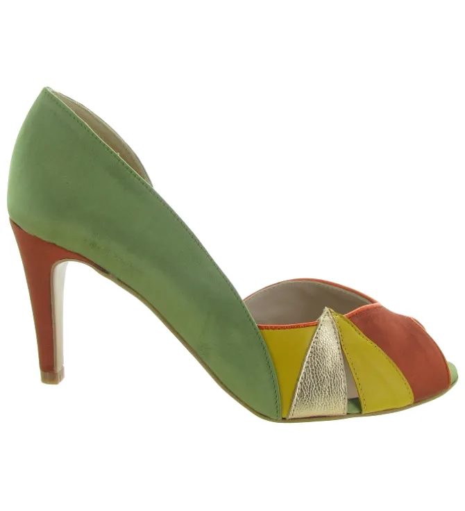 escarpins et trotteurs - A bout ouvert - femme - Cuir - Vert - Creatis