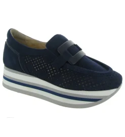 mocassins - Compensé - femme - Cuir - Bleu - Softwaves