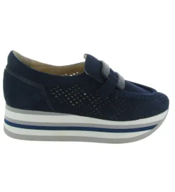 mocassins - Compensé - femme - Cuir - Bleu - Softwaves