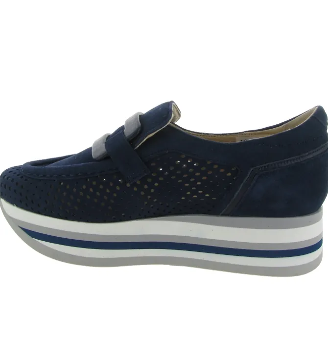 mocassins - Compensé - femme - Cuir - Bleu - Softwaves