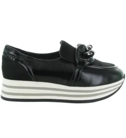 mocassins - Compensé - femme - Cuir - Noir - Regarde le ciel...