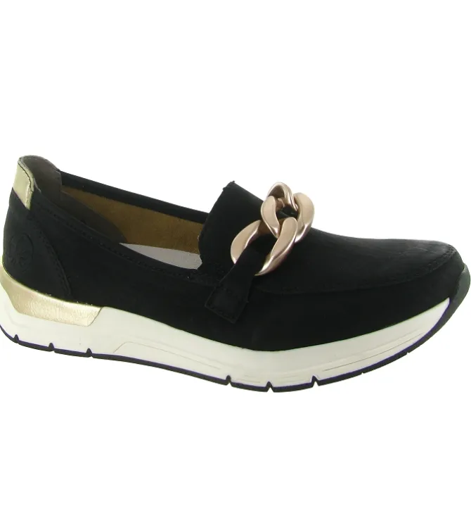 mocassins - Compensé - femme - Cuir - Noir - Rieker