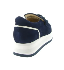 mocassins - Compensé - femme - Cuir - Bleu Marine - Softwaves