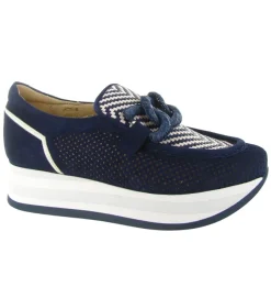 mocassins - Compensé - femme - Cuir - Bleu Marine - Softwaves