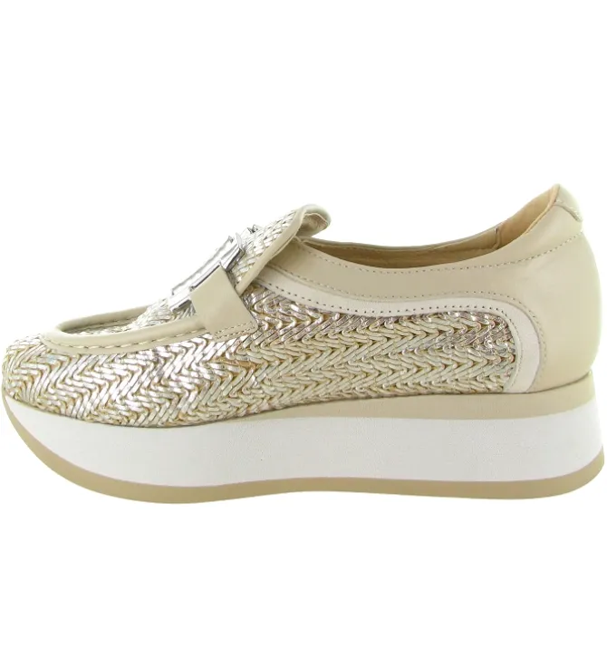 mocassins - Compensé - femme - Cuir - Argent - Softwaves