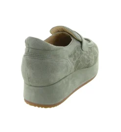 mocassins - Compensé - femme - Cuir - Vert amande - Softwaves