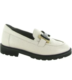 mocassins - Elégant - femme - Cuir Grainé - Crème - Softwaves
