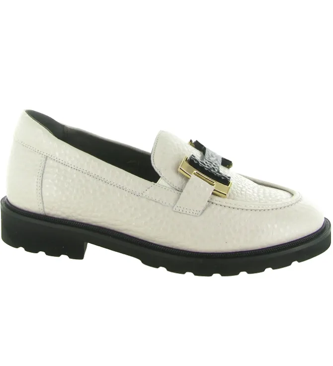 mocassins - Elégant - femme - Cuir Grainé - Crème - Softwaves