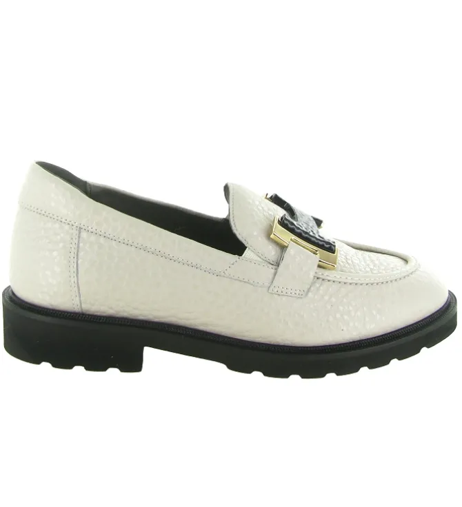 mocassins - Elégant - femme - Cuir Grainé - Crème - Softwaves