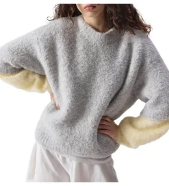 pull - MANCHE LONGUE - vetement femme - Coton - Gris - American vintage