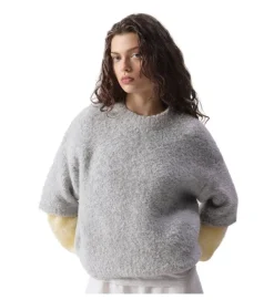 pull - MANCHE LONGUE - vetement femme - Coton - Gris - American vintage