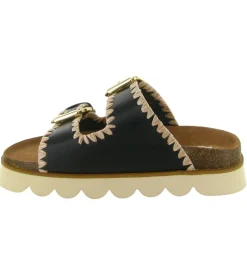 sandales et nu pieds - Confort - femme - Cuir - Noir - No name