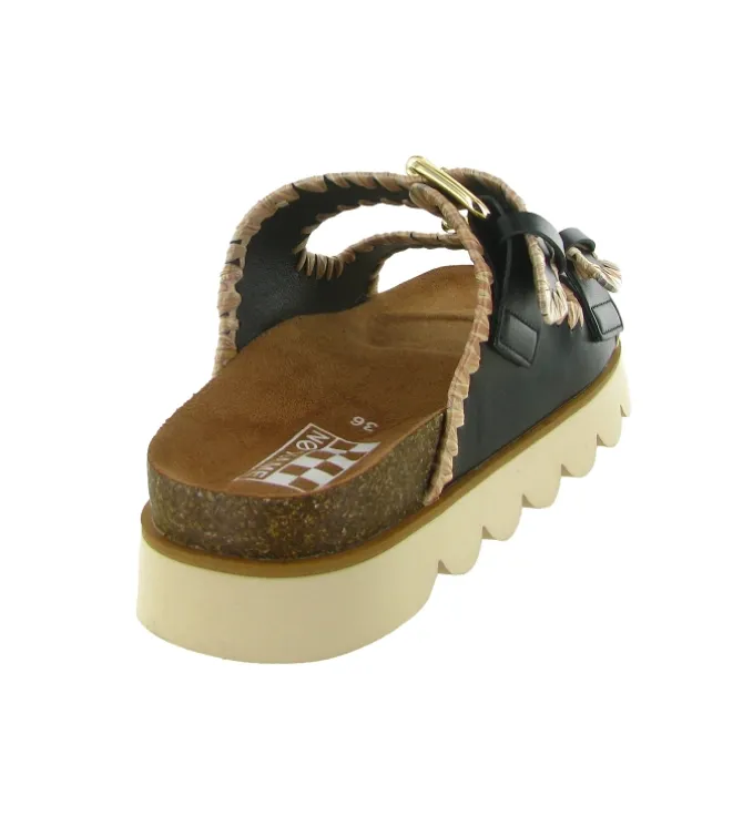 sandales et nu pieds - Confort - femme - Cuir - Noir - No name