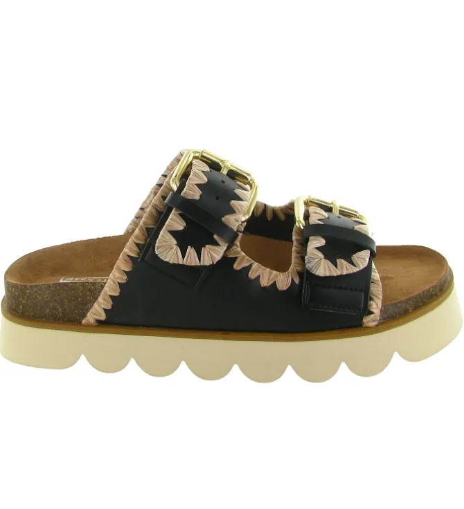 sandales et nu pieds - Confort - femme - Cuir - Noir - No name