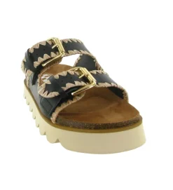 sandales et nu pieds - Confort - femme - Cuir - Noir - No name