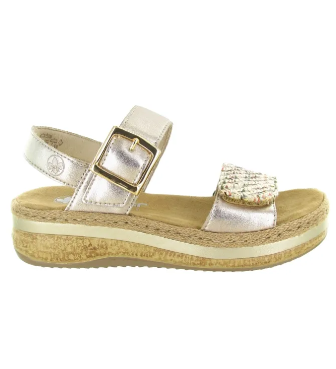 sandales et nu pieds - Confort - femme - Cuir - Or - Rieker