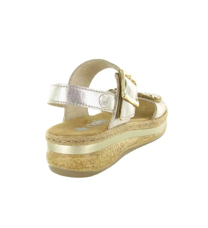 sandales et nu pieds - Confort - femme - Cuir - Or - Rieker