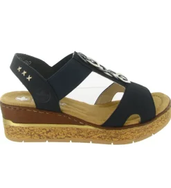 sandales et nu pieds - Confort - femme - Cuir - Bleu Marine - Rieker