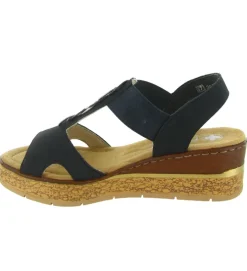 sandales et nu pieds - Confort - femme - Cuir - Bleu Marine - Rieker