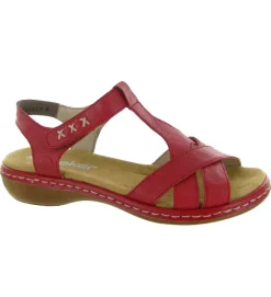 sandales et nu pieds - Confort - femme - Cuir - Rouge - Rieker