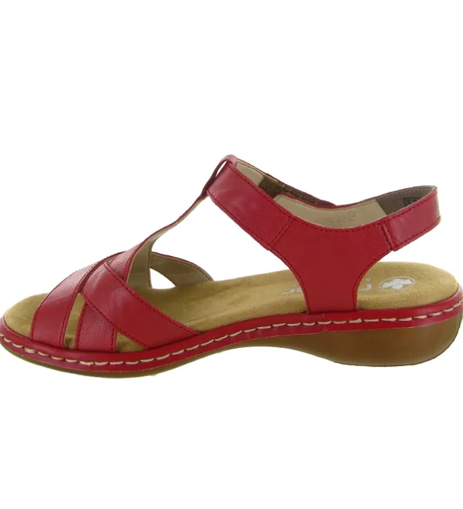 sandales et nu pieds - Confort - femme - Cuir - Rouge - Rieker